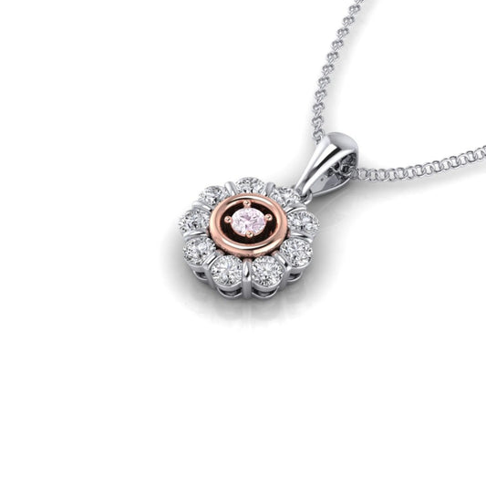 Small Pink Diamond Luxe Flower Halo Pendant