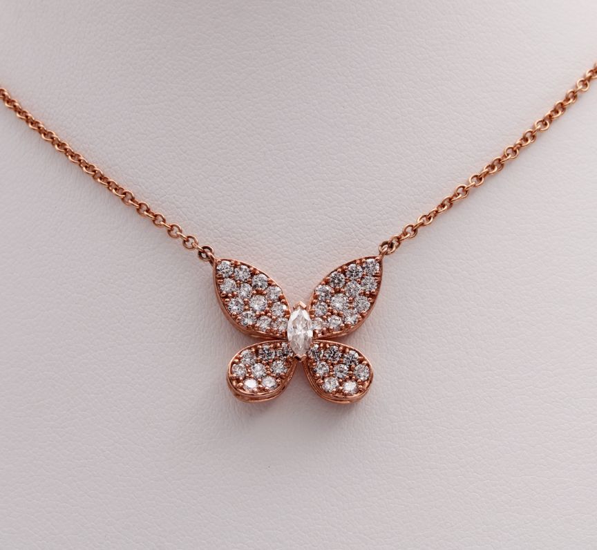Diamond Detailed Butterfly Pendant in 9ct Rose Gold