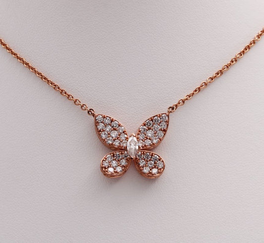 Diamond Detailed Butterfly Pendant in 9ct Rose Gold I 1.23ct total