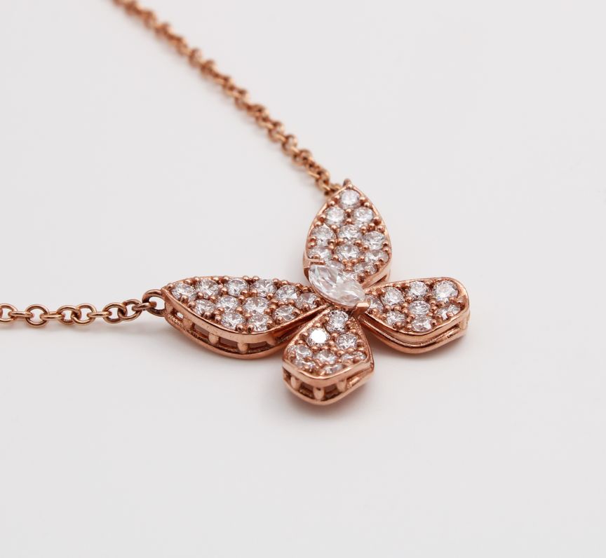 Diamond Detailed Butterfly Pendant in 9ct Rose Gold