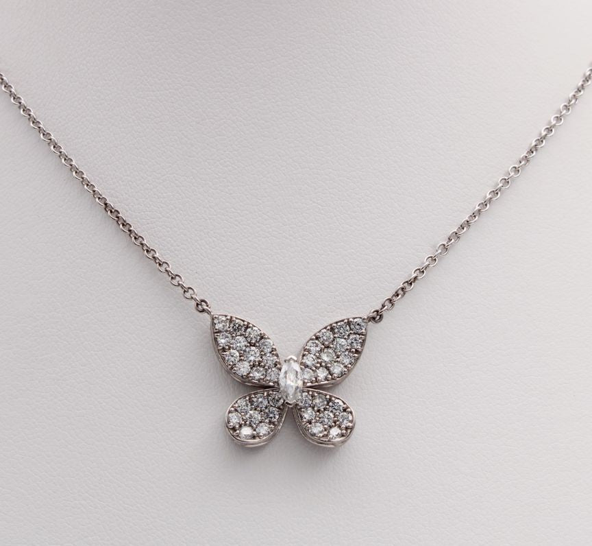 Diamond Filled Butterfly Pendant in 9ct White Gold