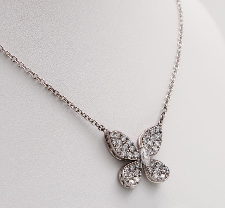 Diamond Filled Butterfly Pendant in 9ct White Gold