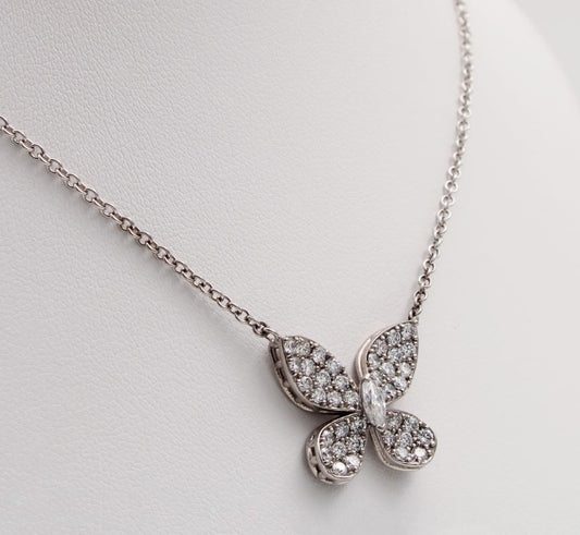 Diamond Filled Butterfly Pendant in 9ct White Gold I 1.23ct total