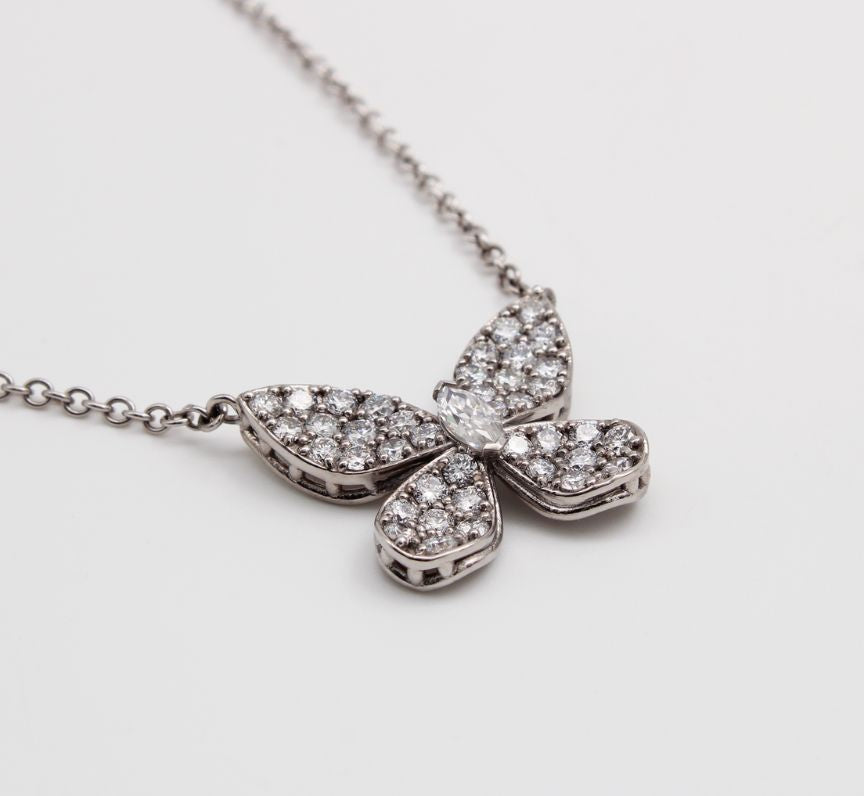 Diamond Filled Butterfly Pendant in 9ct White Gold