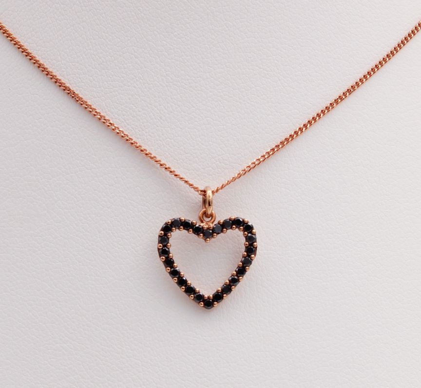 Lisa's Signature 9ct Rose Gold Heart Pendant with Black Diamonds