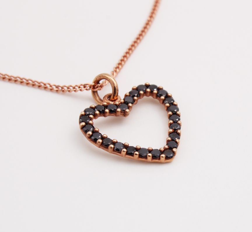Lisa's Signature 9ct Rose Gold Heart Pendant with Black Diamonds