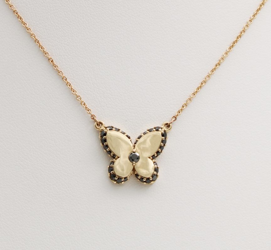 Lisa's Signature Black Diamond Butterfly Necklace in 9ct Yellow Gold