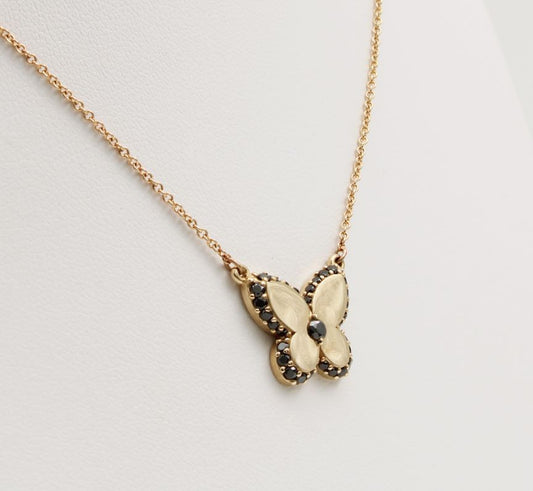 Lisa's Signature Black Diamond Butterfly Necklace in 9ct Yellow Gold I 0.53ct Black Diamond total
