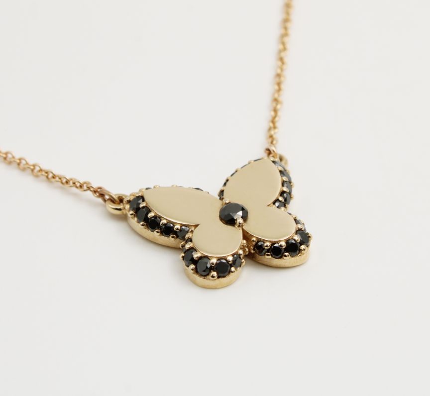 Lisa's Signature Black Diamond Butterfly Necklace in 9ct Yellow Gold