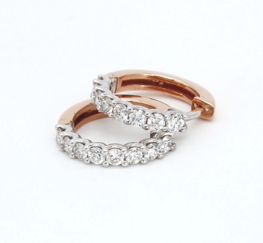 18ct Rose Gold Diamond Hoop Earrings
