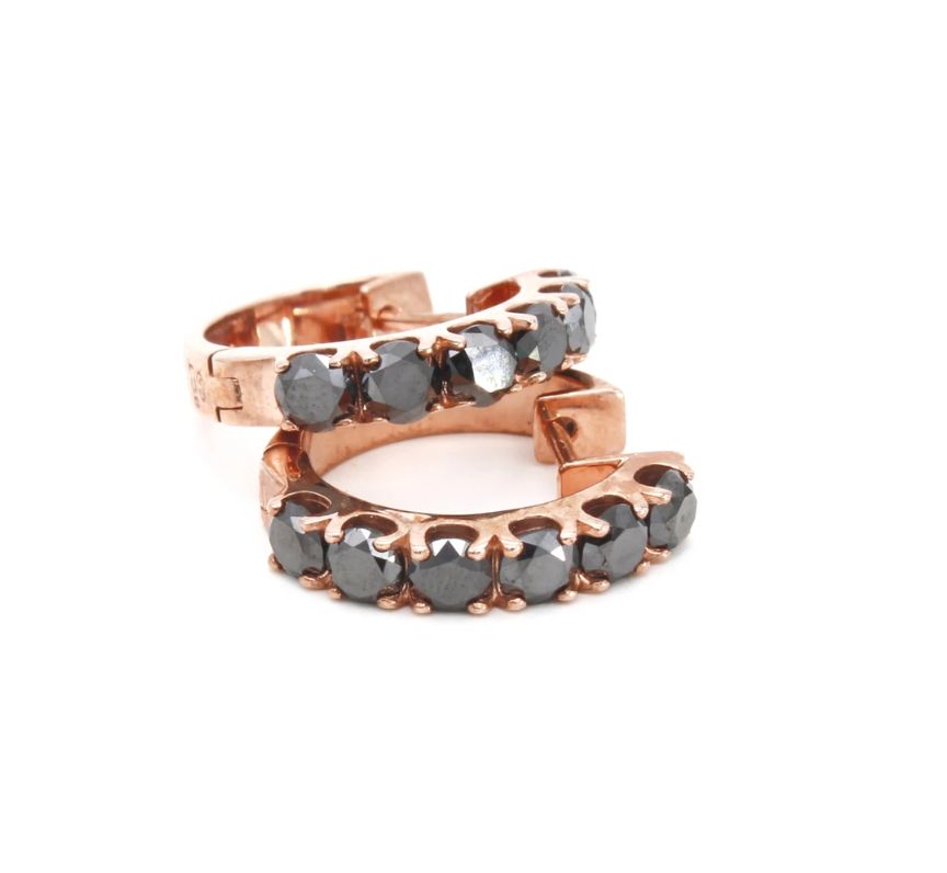 9ct Rose Gold Black Diamond Hoop Earrings