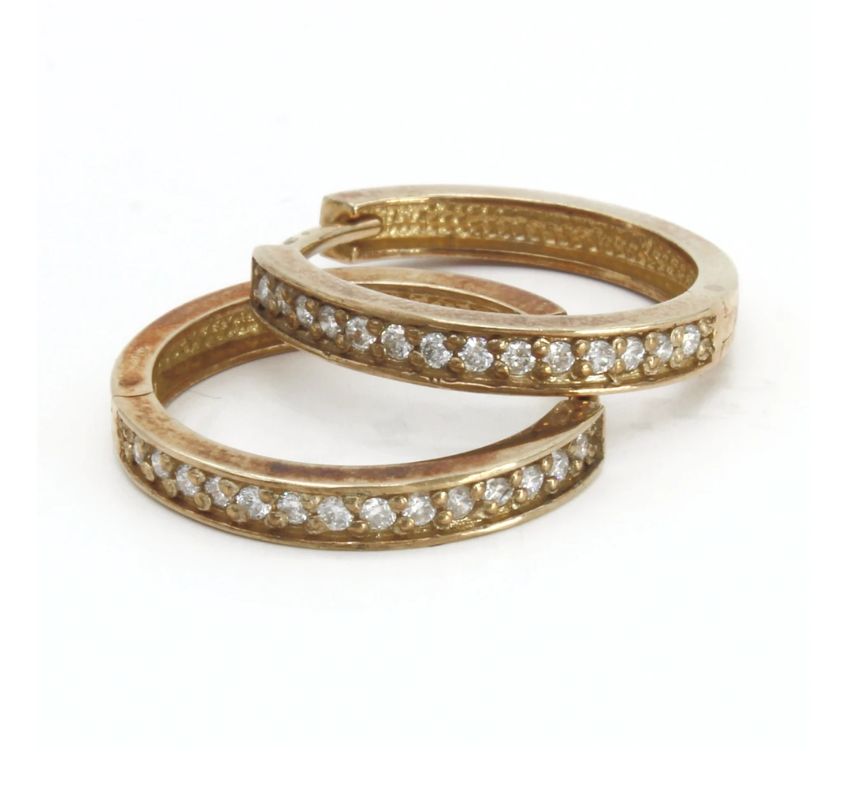 9ct Yellow Gold Channel-Set Diamond Hoop Earrings