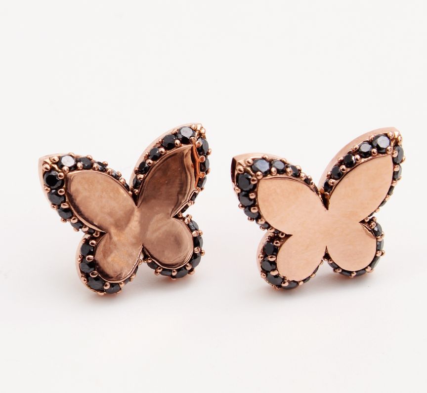Black Diamond Butterfly Earrings in 9ct Rose Gold