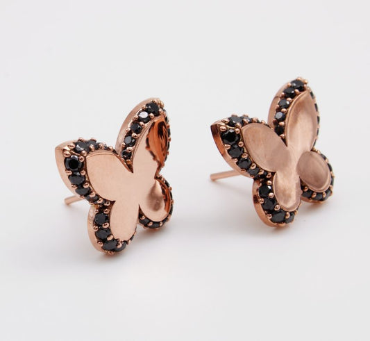 Black Diamond Butterfly Earrings in 9ct Rose Gold I 0.91ct Black Diamonds