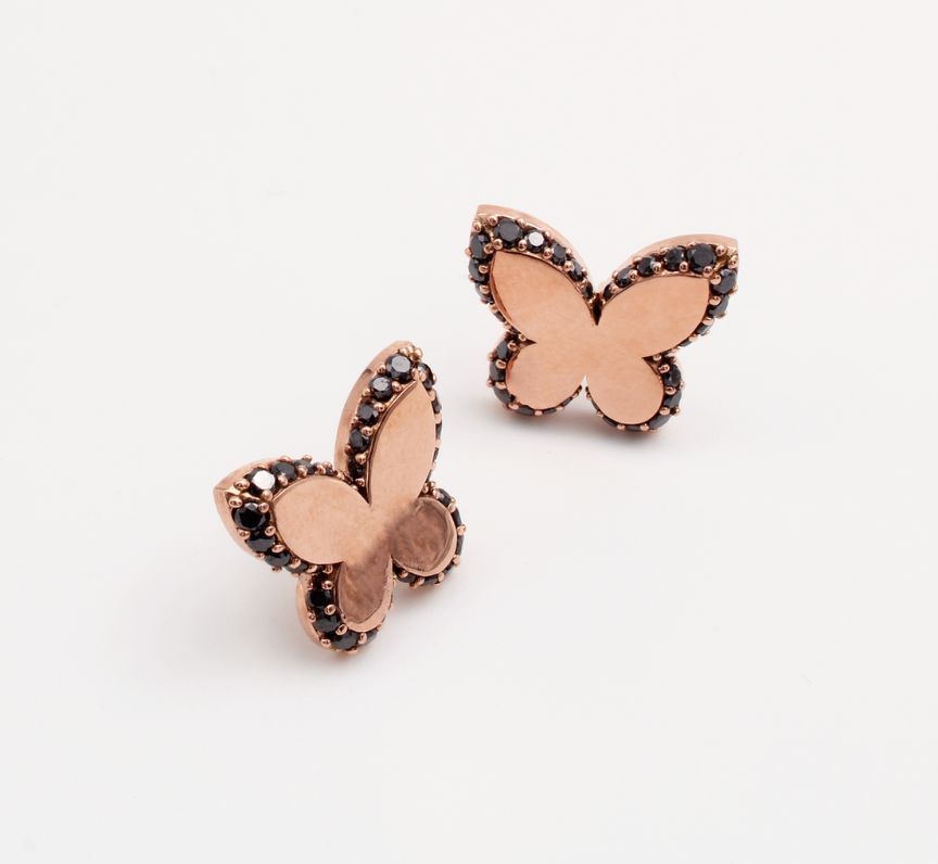 Black Diamond Butterfly Earrings in 9ct Rose Gold