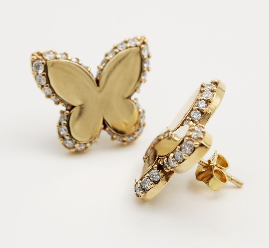 Diamond Butterfly Earrings in 9ct Yellow Gold