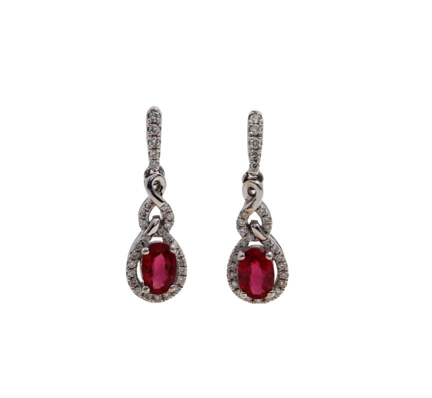 Diamond Cluster Ruby Earrings
