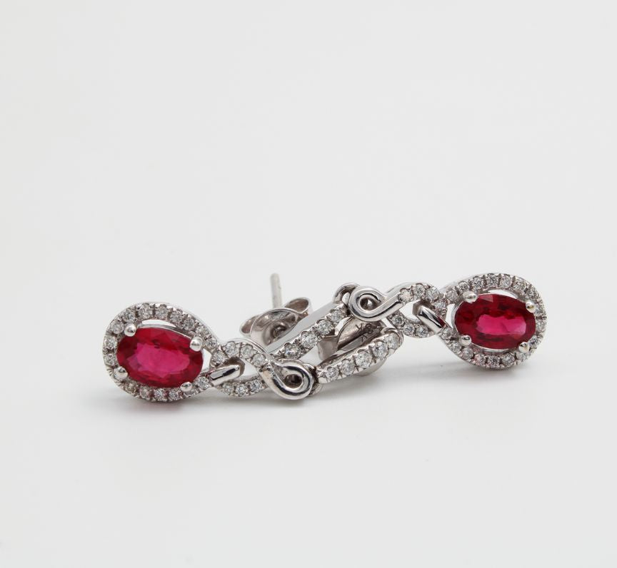 Diamond Cluster Ruby Earrings