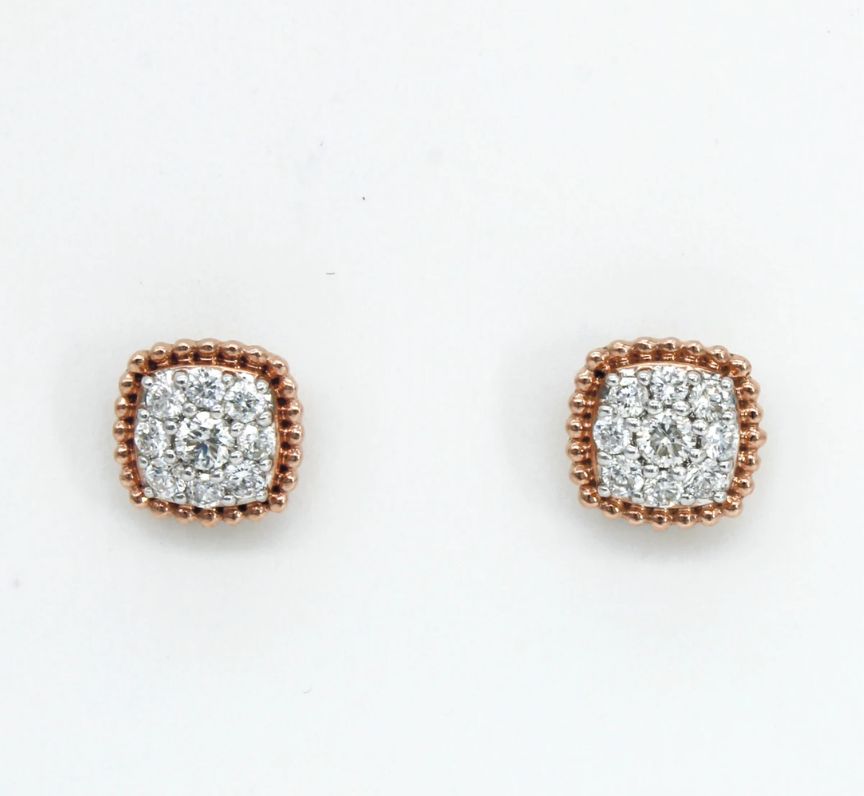 9ct Rose Gold Diamond Cluster Earrings