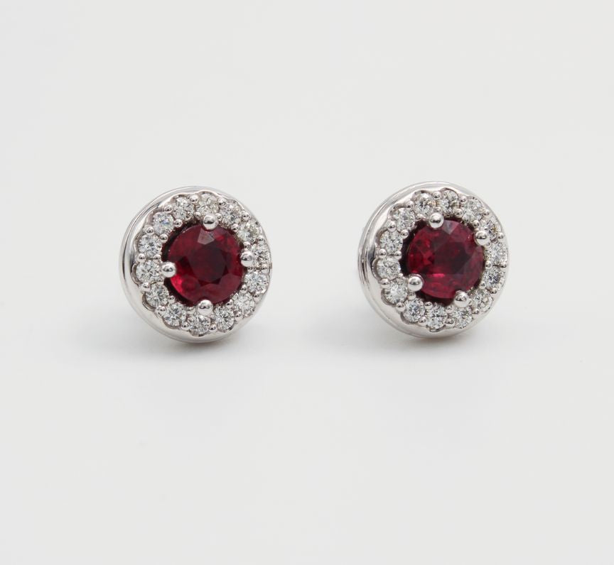 Ruby and Diamond Cluster Earrings in 18ct White Gold