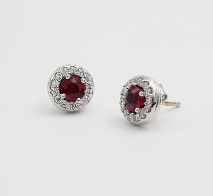 Ruby and Diamond Cluster Earrings in 18ct White Gold