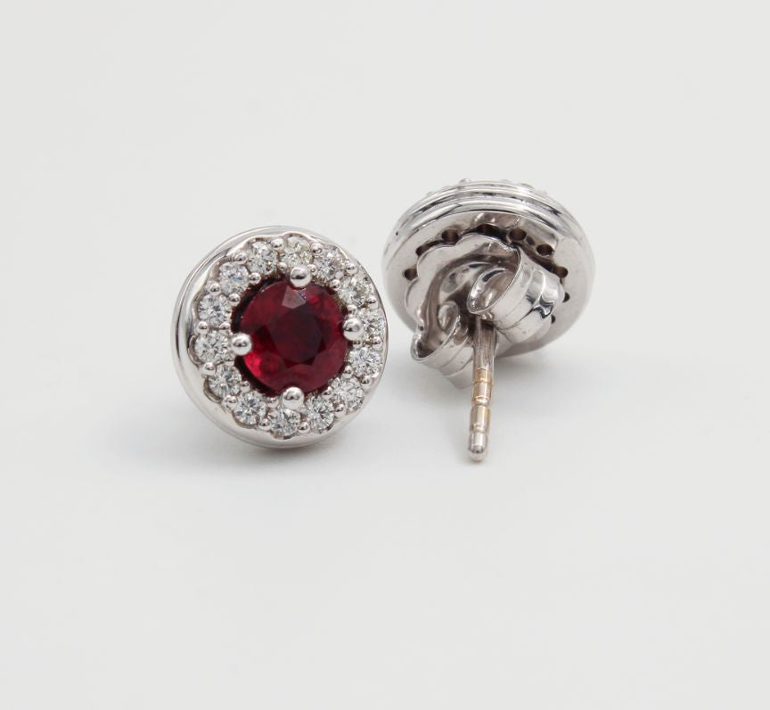 Ruby and Diamond Cluster Earrings in 18ct White Gold