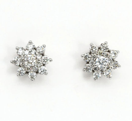 Star-Shaped Diamond Stud Cluster Earrings in 18ct White Gold I 1ct total
