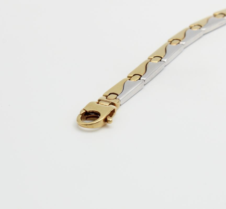18ct Yellow & White Gold Flat Linked Gent's Bracelet