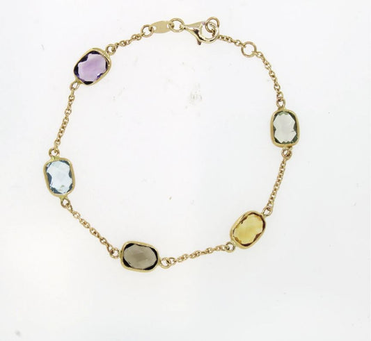 9ct Yellow Gold Multi-Coloured Semi-Precious Stone Bracelet