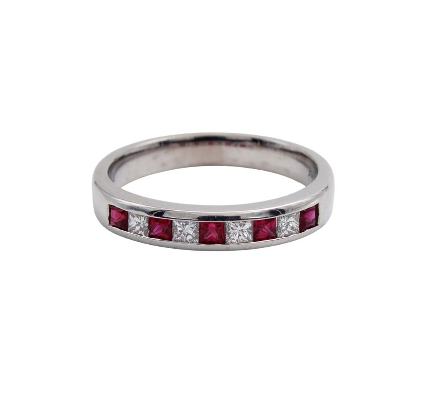 18ct White Gold Channel Set Ruby and Diamond Ring (0.56ct)