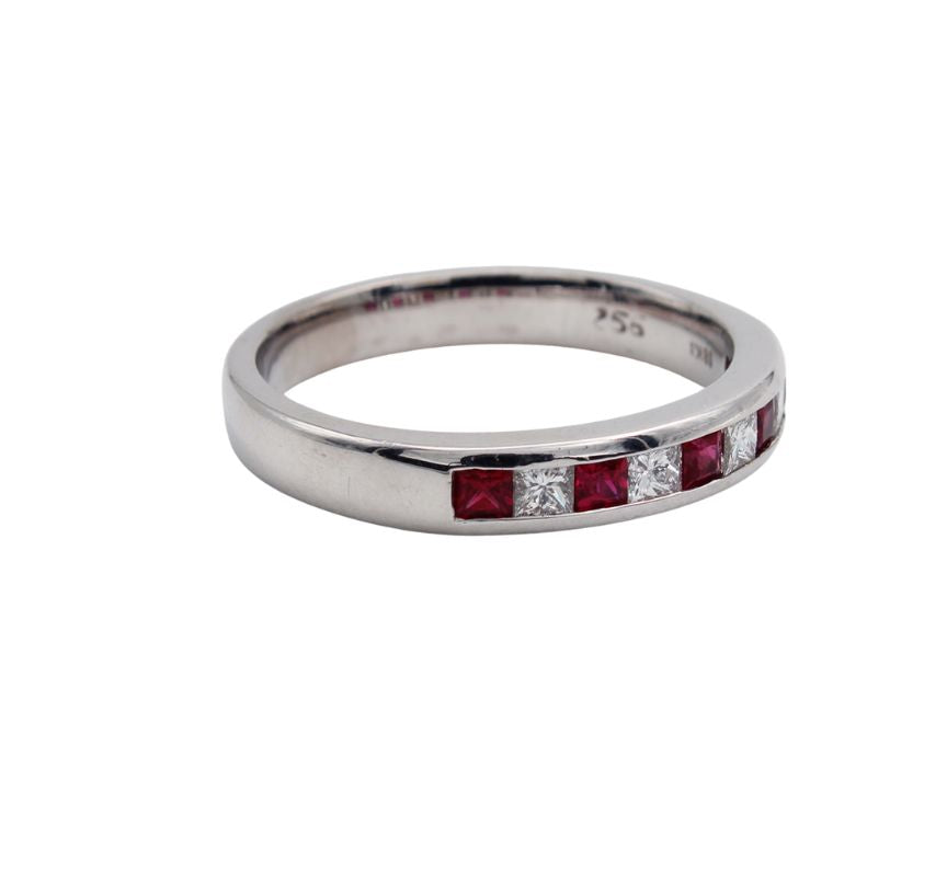 18ct White Gold Channel Set Ruby and Diamond Ring (0.56ct)