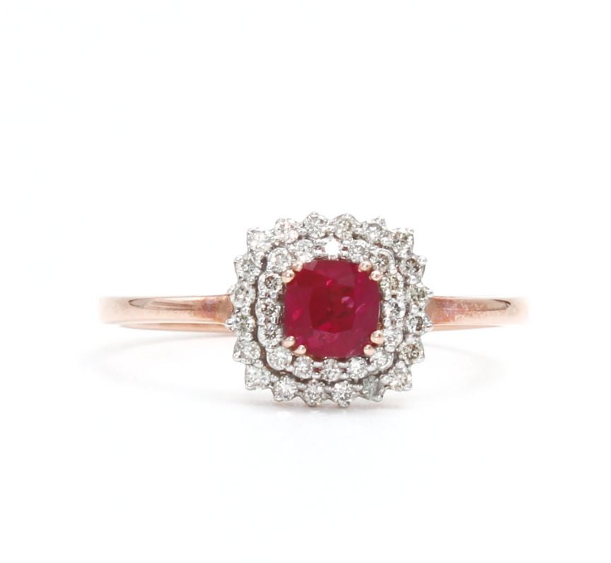 9ct Rose Gold Ruby and Diamond Cluster Ring (0.61ct)