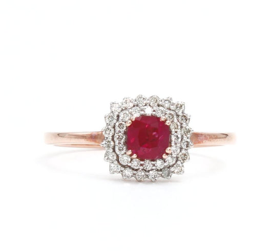 Diamond and Ruby Cluster Ring in 9ct Rose Gold I 0.18ct Diamond & 0.43ct Ruby