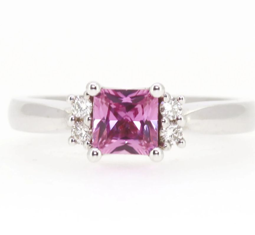 9ct White Gold Square Cut Pink Sapphire and Diamond Ring (0.99ct)