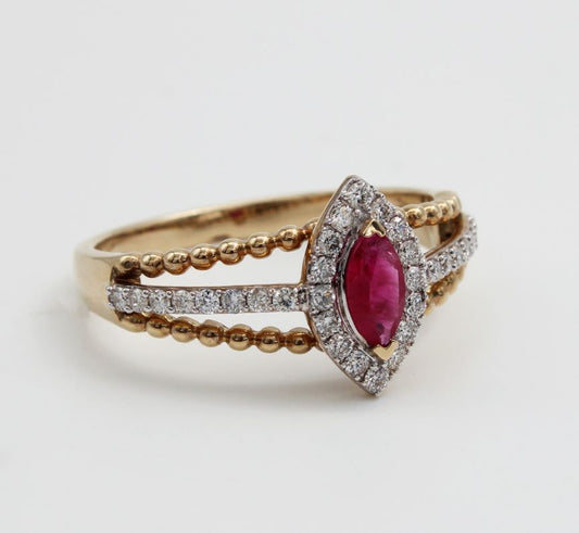 Diamond and Ruby Ring in 9ct Yellow Gold I 0.26ct Diamonds & 0.26ct Ruby total