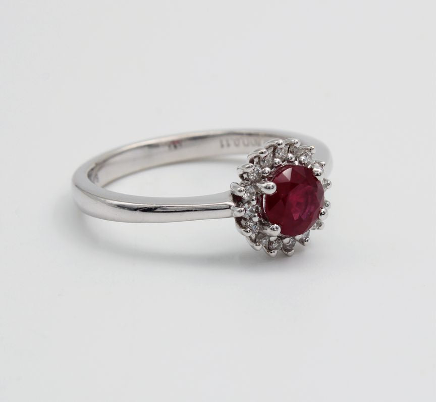 18ct White Gold Ruby and Diamond Cluster Ring (0.91ct)
