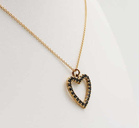Black Diamond Heart Pendant in 9ct Yellow Gold (Large) I 0.83ct Black Diamond total