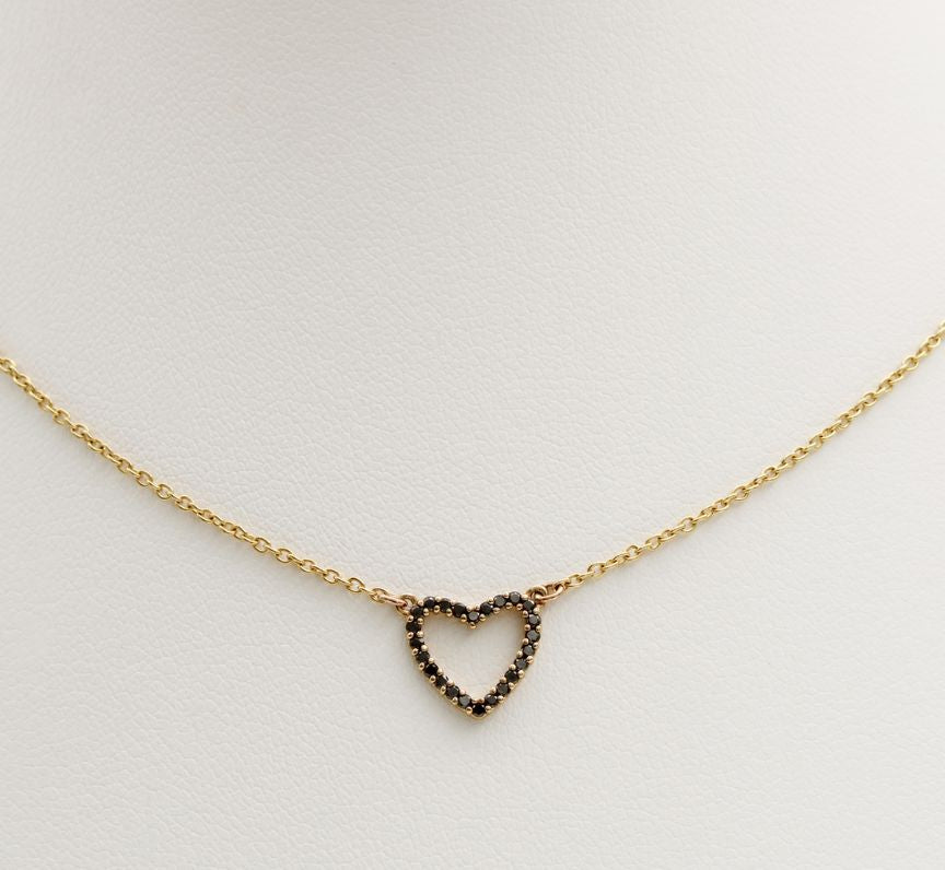 Black Diamond Heart Pendant in 9ct Yellow Gold (Small)