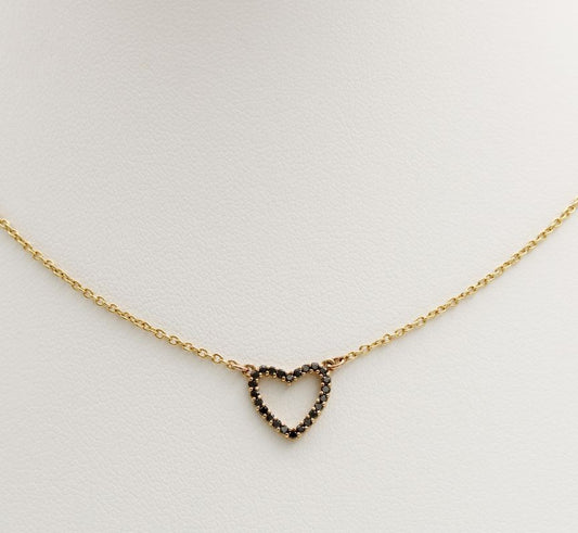 Black Diamond Heart Pendant in 9ct Yellow Gold (Small)