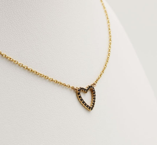 Black Diamond Heart Pendant in 9ct Yellow Gold (Small)