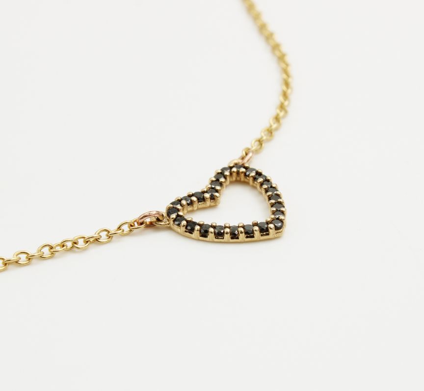 Black Diamond Heart Pendant in 9ct Yellow Gold (Small)