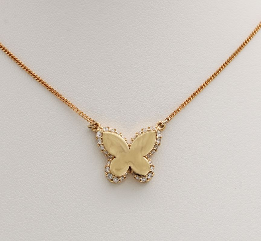Diamond Butterfly Necklace in 9ct Yellow Gold (Medium) I 0.3ct total