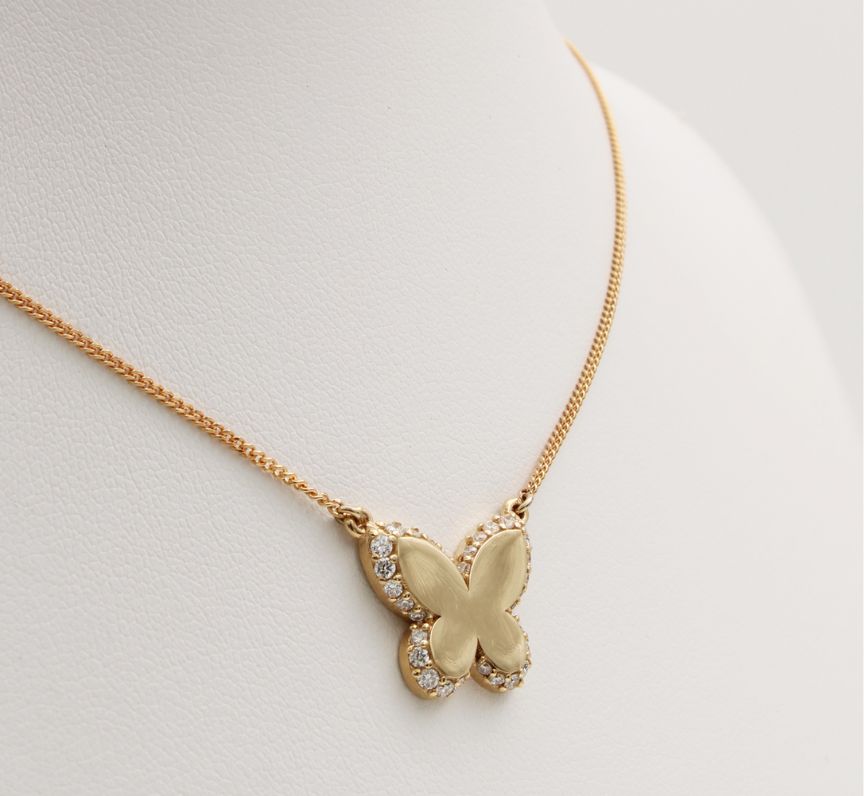 Diamond Butterfly Necklace in 9ct Yellow Gold (Medium) I 0.3ct total