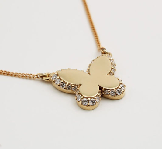 Diamond Butterfly Necklace in 9ct Yellow Gold (Medium) I 0.3ct total