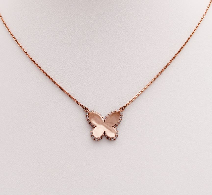 Diamond Butterfly Pendant in 9ct Rose Gold