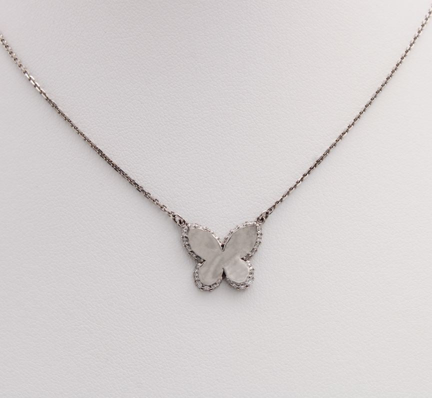 Diamond Butterfly Pendant in 9ct White Gold