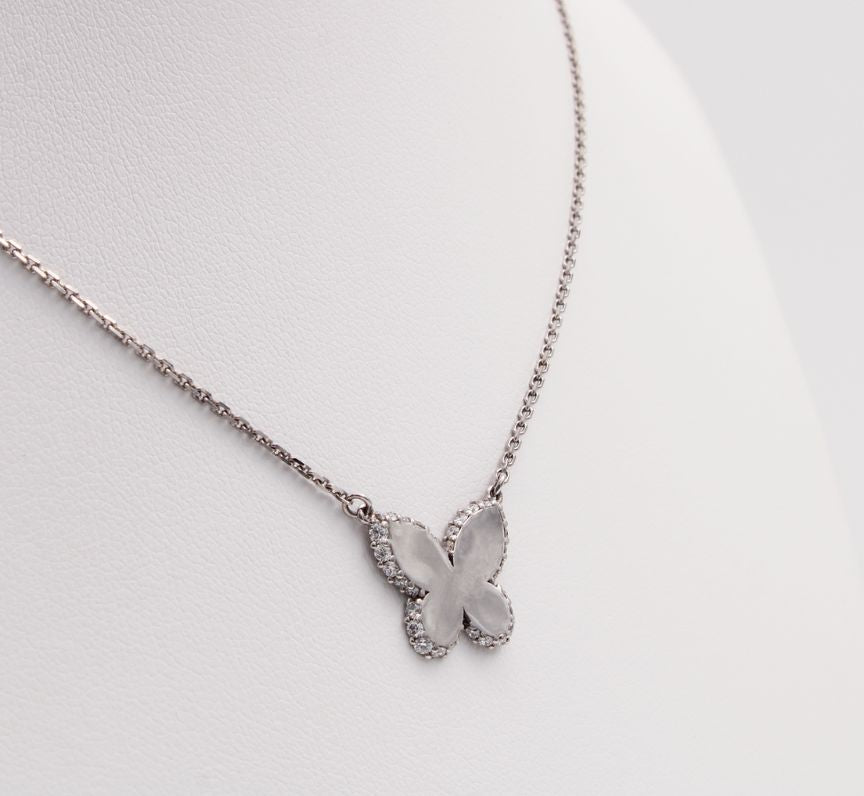 Diamond Butterfly Pendant in 9ct White Gold