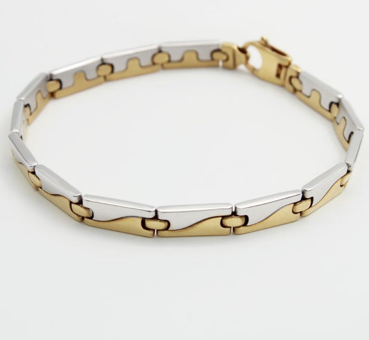 18ct Yellow & White Gold Flat Linked Gent's Bracelet