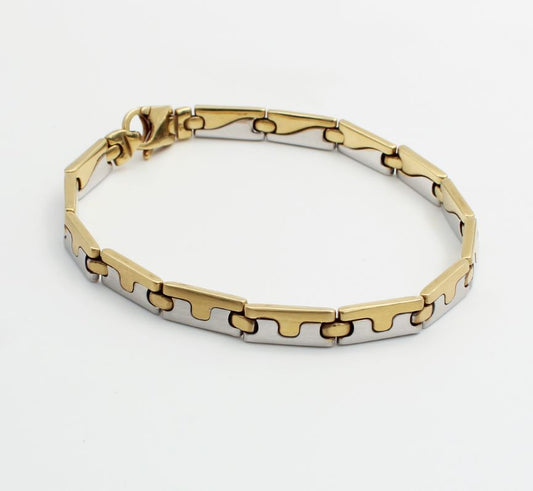 18ct Yellow & White Gold Flat Linked Gent's Bracelet