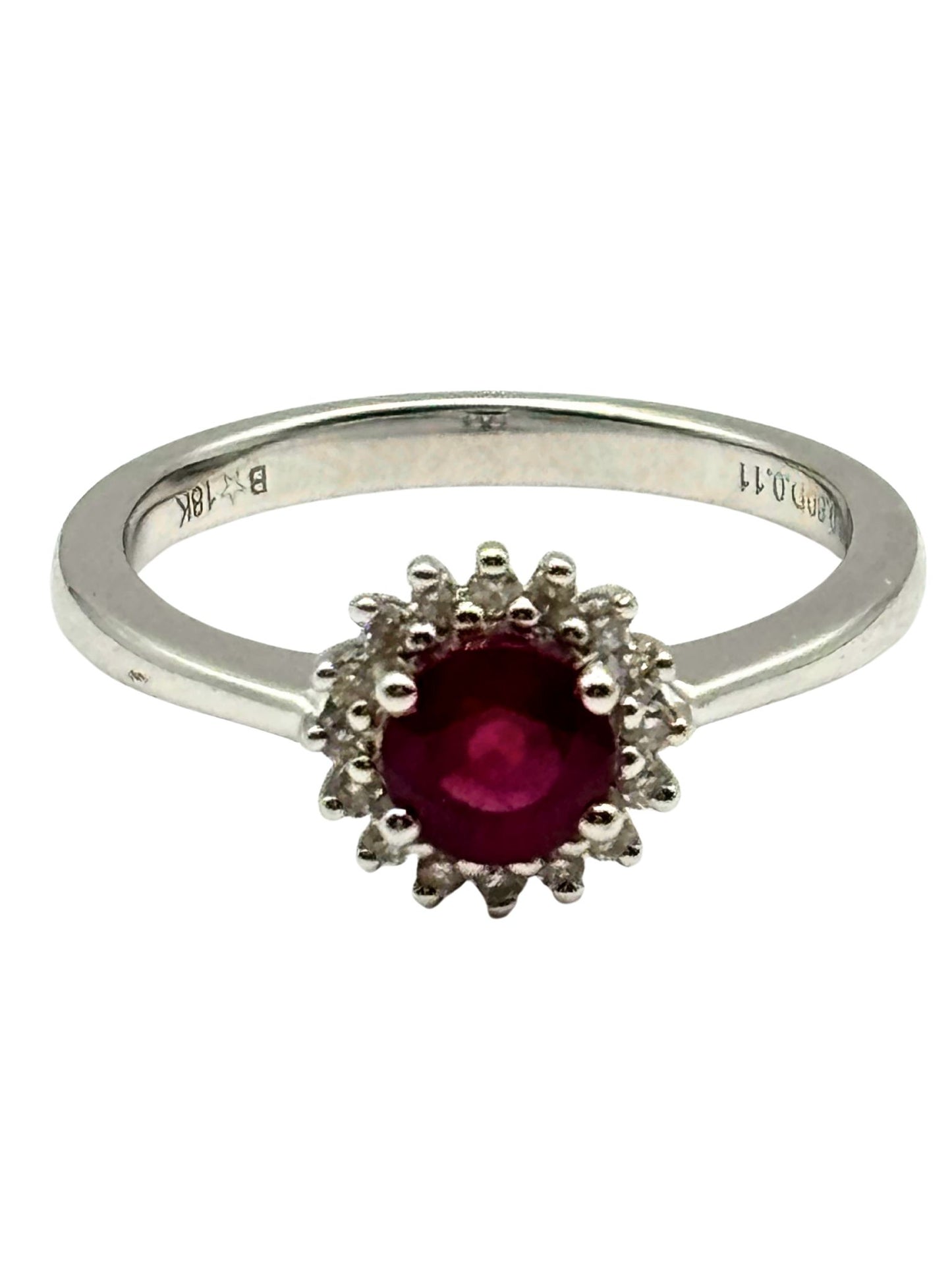 Ruby Solitaire Ring with Diamond Halo in 18kt White Gold I Ruby 0.46ct I Diamonds 0.16ct